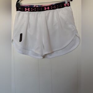 Under Armour Women's Athletic Shorts - White with Black Waistband Size L